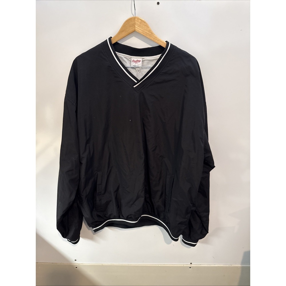 Rawlings Athletic V-Neck Drawstring Bottom Pullover Size 3xL Black Windbreaker